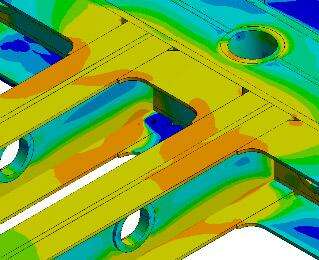 detalle del model modelo de elementos finitos (distribución de tensiones sin considerar el sistema de suspensión)